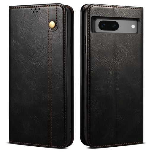 For Google Pixel 7a Waxy Crazy Horse Texture Leather Case Drop Proof Phone Cover with Stand Wallet - Black - 1