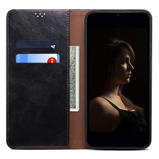For Google Pixel 7a Waxy Crazy Horse Texture Leather Case Drop Proof Phone Cover with Stand Wallet - Black - 2