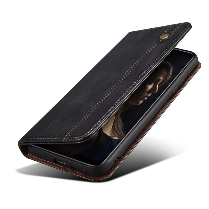For Google Pixel 7a Waxy Crazy Horse Texture Leather Case Drop Proof Phone Cover with Stand Wallet - Black - 4