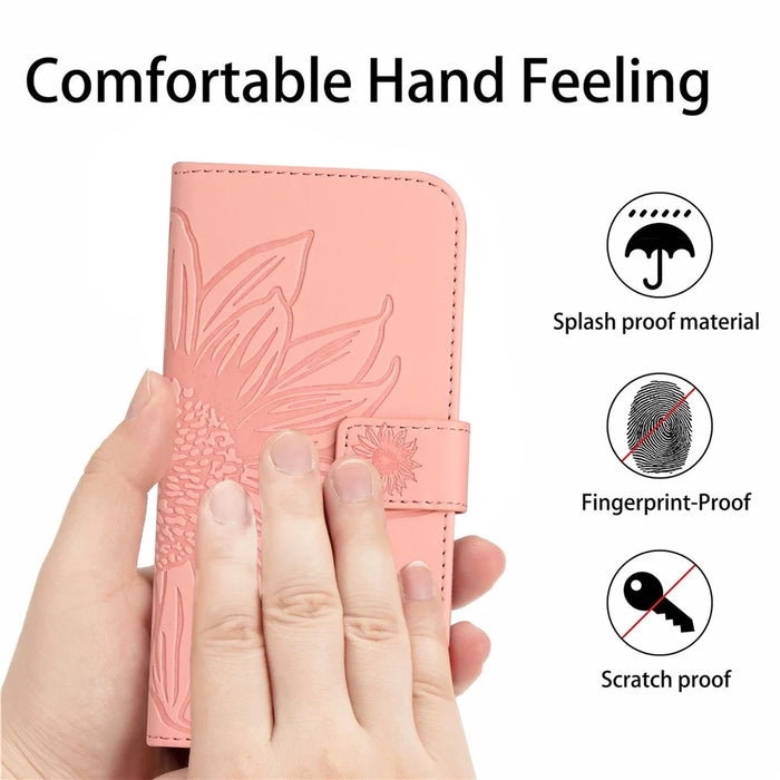 HT04 For Realme 11 Pro 5G / 11 Pro+ 5G Phone Case Sunflower Pattern Leather Wallet Stand Shell with Shoulder Strap - Light Pink - 4