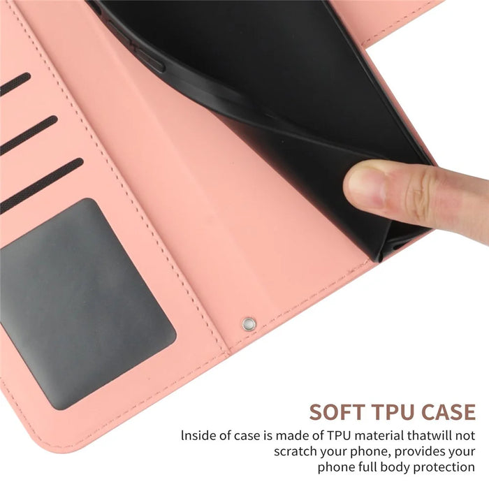 HT04 For Realme 11 Pro 5G / 11 Pro+ 5G Phone Case Sunflower Pattern Leather Wallet Stand Shell with Shoulder Strap - Light Pink - 6