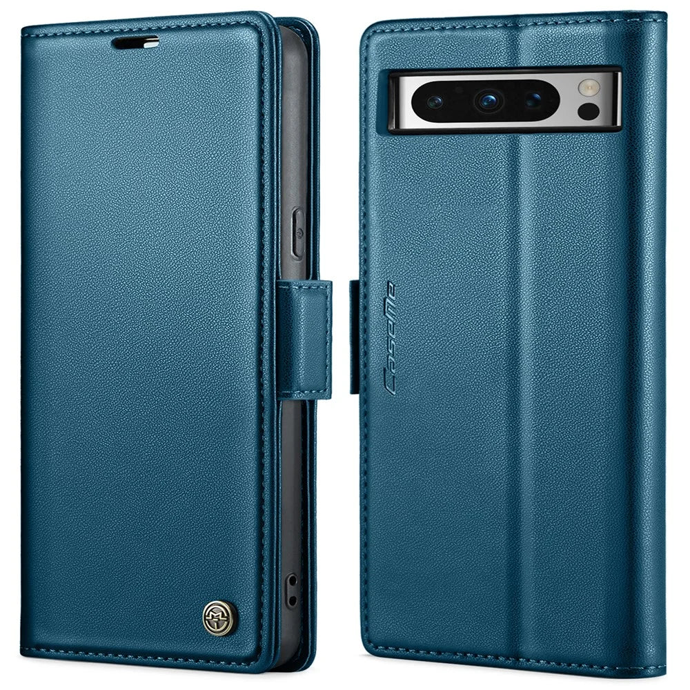 For Google Pixel 8 Pro Leather Case CASEME 023 RFID Blocking 3 Card Slot Mobile Cover - Blue - 1