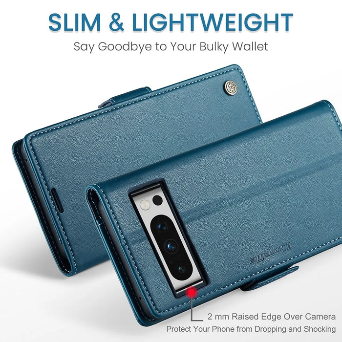 For Google Pixel 8 Pro Leather Case CASEME 023 RFID Blocking 3 Card Slot Mobile Cover - Blue - 5