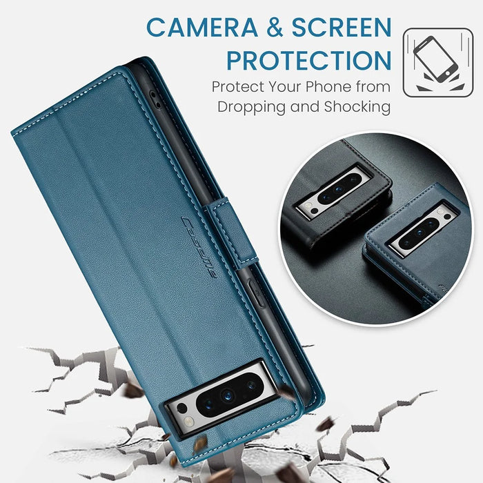 For Google Pixel 8 Pro Leather Case CASEME 023 RFID Blocking 3 Card Slot Mobile Cover - Blue - 7