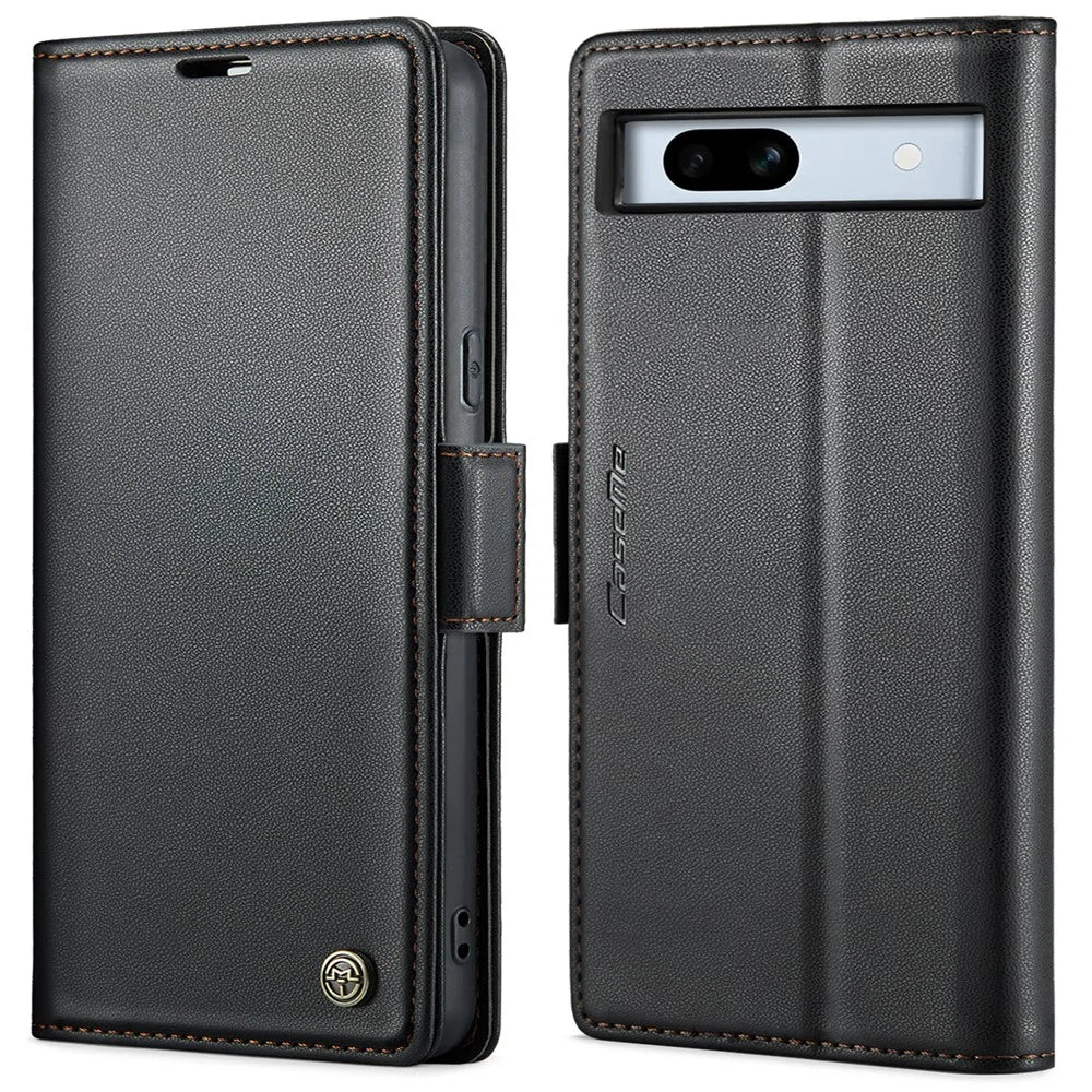 For Google Pixel 7a Leather Case CASEME 023 RFID Blocking 3 Card Slot Mobile Cover - Black - 1