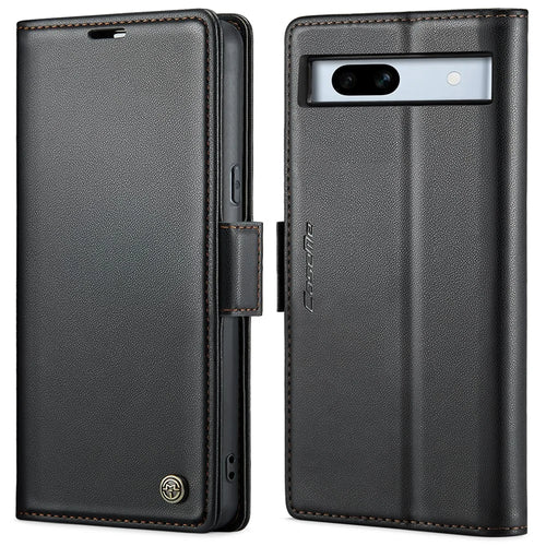 For Google Pixel 7a Leather Case CASEME 023 RFID Blocking 3 Card Slot Mobile Cover - Black - 1