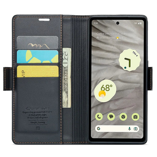 For Google Pixel 7a Leather Case CASEME 023 RFID Blocking 3 Card Slot Mobile Cover - Black - 2