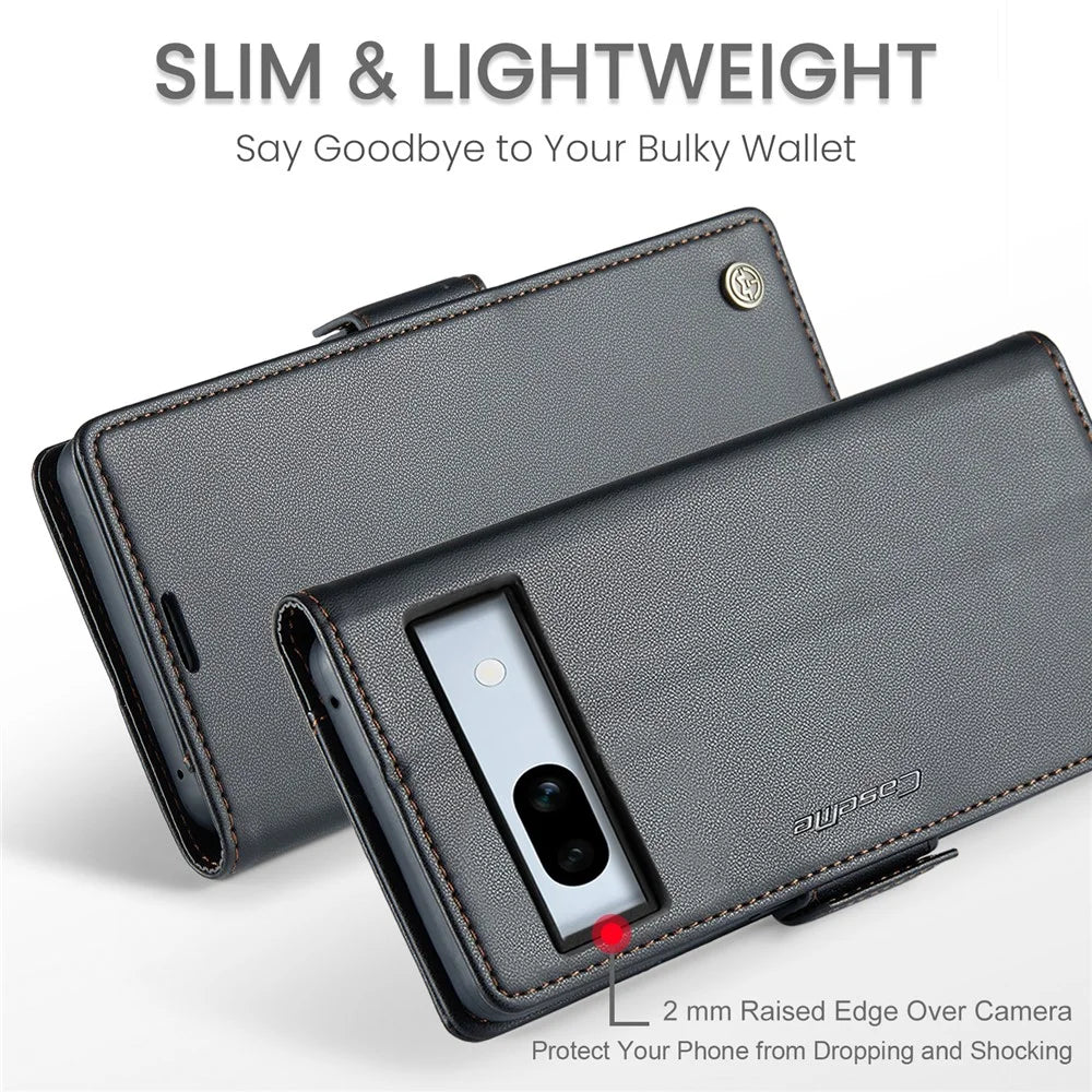 For Google Pixel 7a Leather Case CASEME 023 RFID Blocking 3 Card Slot Mobile Cover - Black - 5
