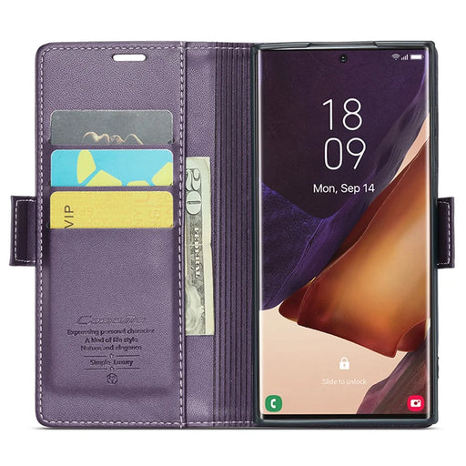 For Samsung Galaxy Note20 Ultra / Ultra 5G Leather Case CASEME 023 RFID Blocking 3 Card Slot Mobile Cover - Purple - 2