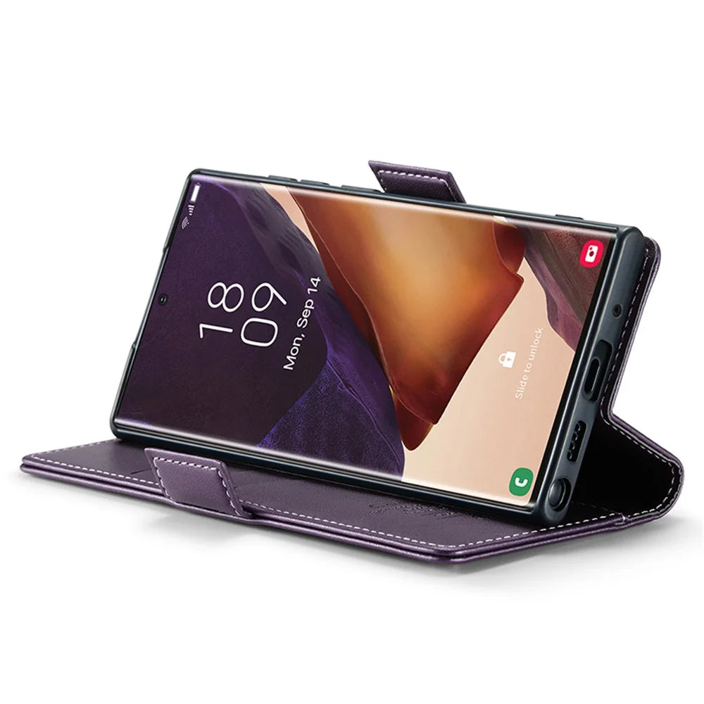 For Samsung Galaxy Note20 Ultra / Ultra 5G Leather Case CASEME 023 RFID Blocking 3 Card Slot Mobile Cover - Purple - 4
