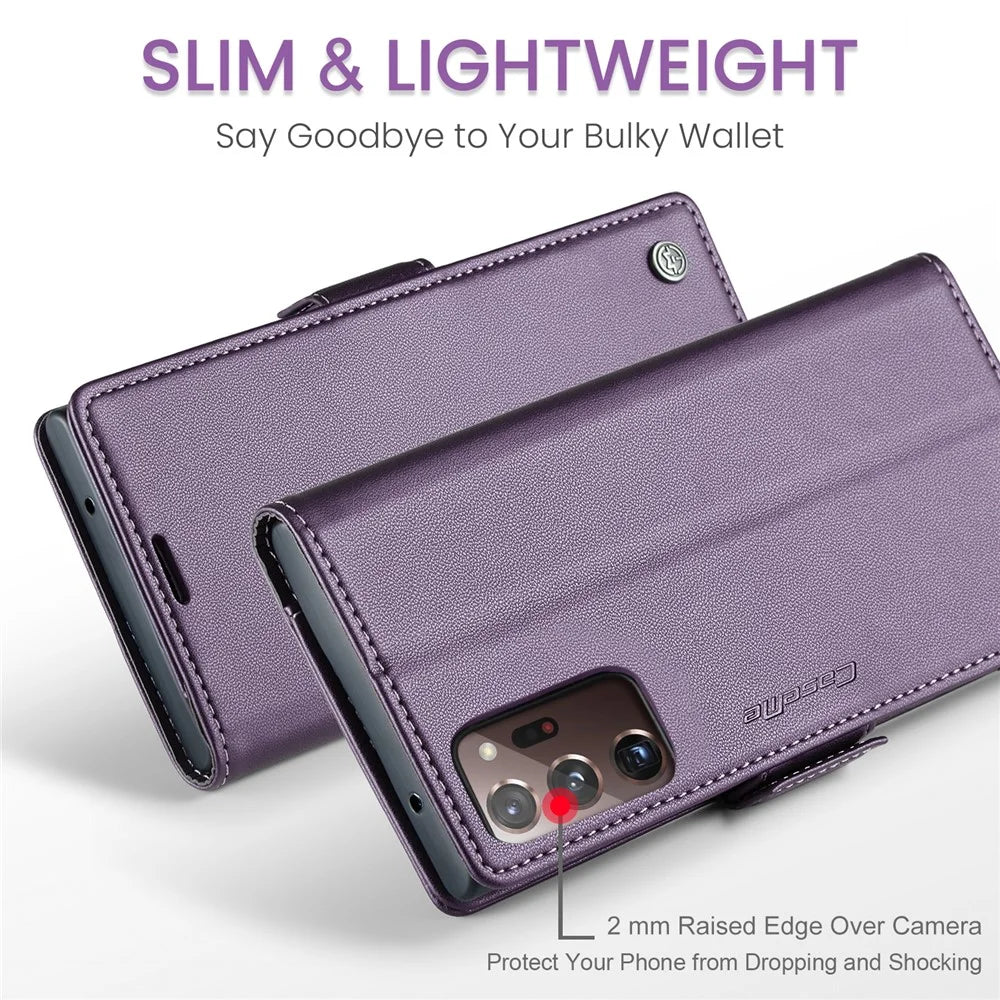 For Samsung Galaxy Note20 Ultra / Ultra 5G Leather Case CASEME 023 RFID Blocking 3 Card Slot Mobile Cover - Purple - 5