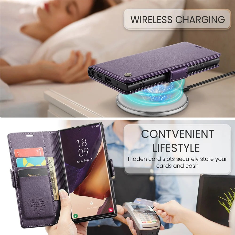 For Samsung Galaxy Note20 Ultra / Ultra 5G Leather Case CASEME 023 RFID Blocking 3 Card Slot Mobile Cover - Purple - 6