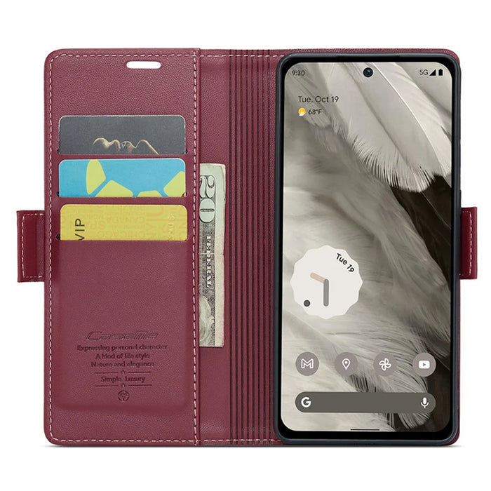 For Google Pixel 8 Leather Case CASEME 023 RFID Blocking 3 Card Slot Mobile Cover - Red - 2