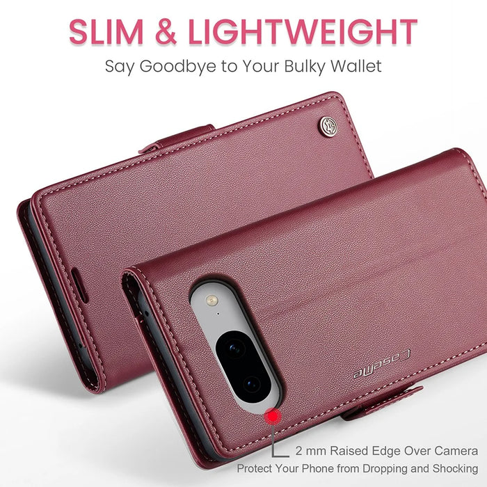For Google Pixel 8 Leather Case CASEME 023 RFID Blocking 3 Card Slot Mobile Cover - Red - 5
