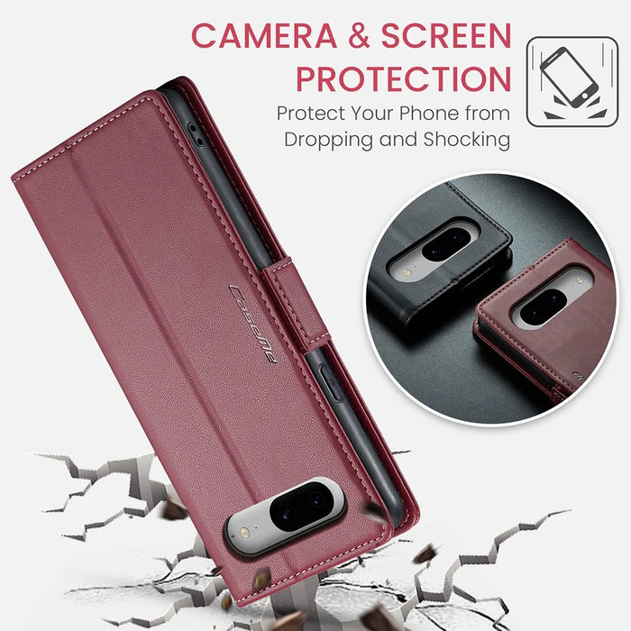 For Google Pixel 8 Leather Case CASEME 023 RFID Blocking 3 Card Slot Mobile Cover - Red - 7
