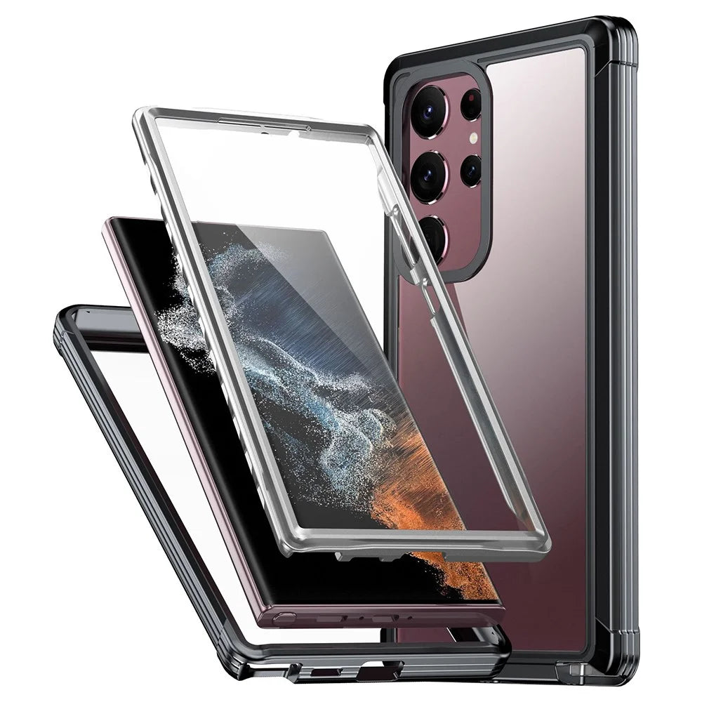For Samsung Galaxy S22 Ultra 5G Anti-drop Phone Case TPU Frame Clear PC Back Cover with PET Screen Protector - 1