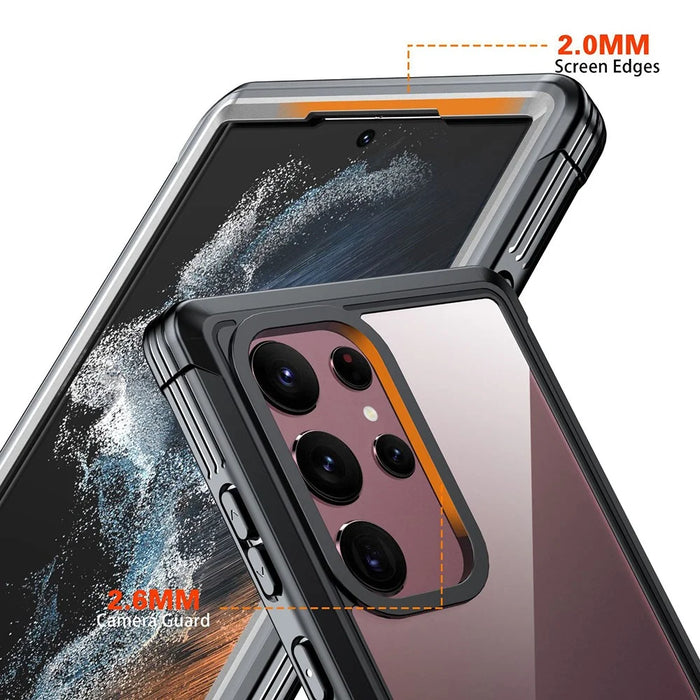 For Samsung Galaxy S22 Ultra 5G Anti-drop Phone Case TPU Frame Clear PC Back Cover with PET Screen Protector - 3