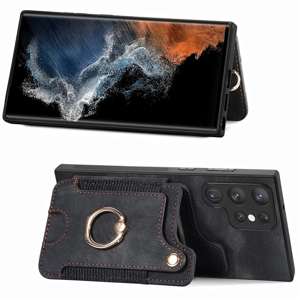 For Samsung Galaxy S23 Ultra PU Leather+PC+TPU RFID Blocking Case Card Slot Kickstand Phone Cover - Black - 2