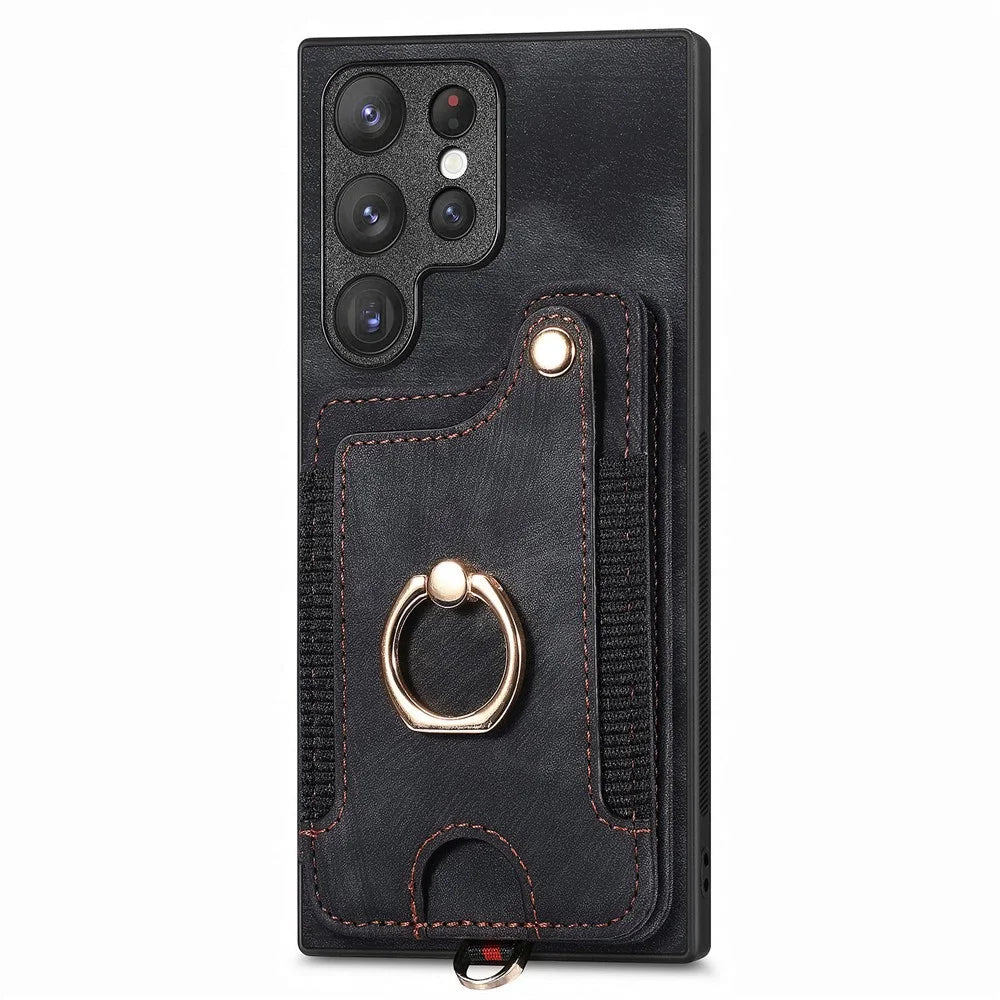For Samsung Galaxy S23 Ultra PU Leather+PC+TPU RFID Blocking Case Card Slot Kickstand Phone Cover - Black - 4