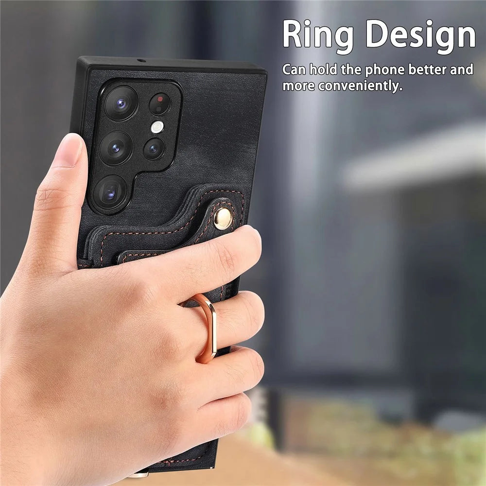 For Samsung Galaxy S23 Ultra PU Leather+PC+TPU RFID Blocking Case Card Slot Kickstand Phone Cover - Black - 5