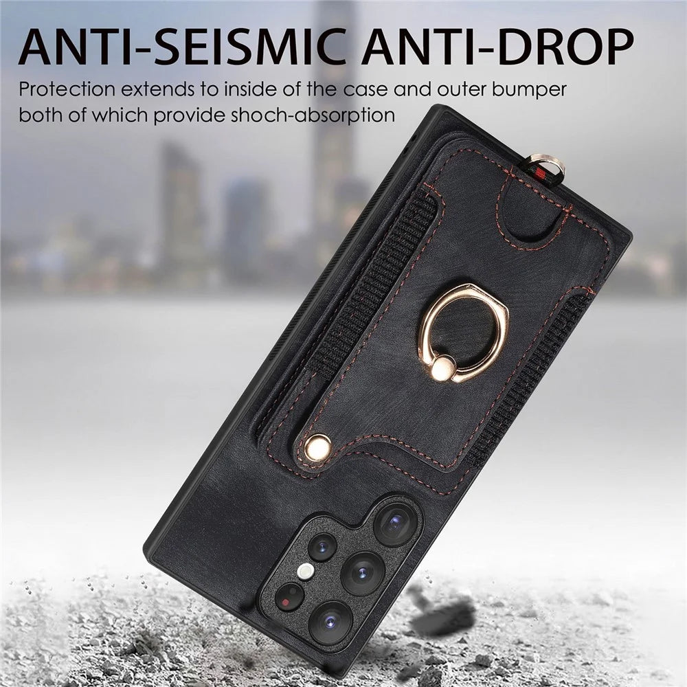 For Samsung Galaxy S23 Ultra PU Leather+PC+TPU RFID Blocking Case Card Slot Kickstand Phone Cover - Black - 6