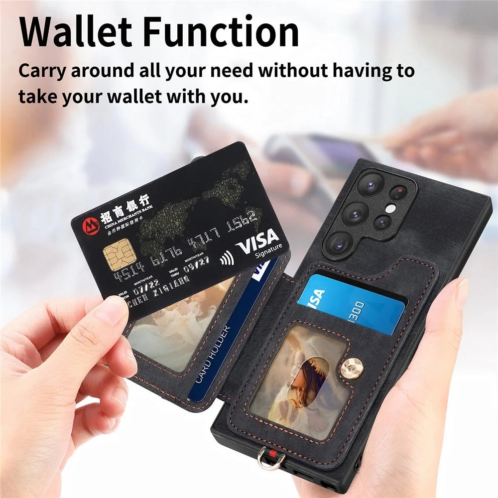 For Samsung Galaxy S23 Ultra PU Leather+PC+TPU RFID Blocking Case Card Slot Kickstand Phone Cover - Black - 7