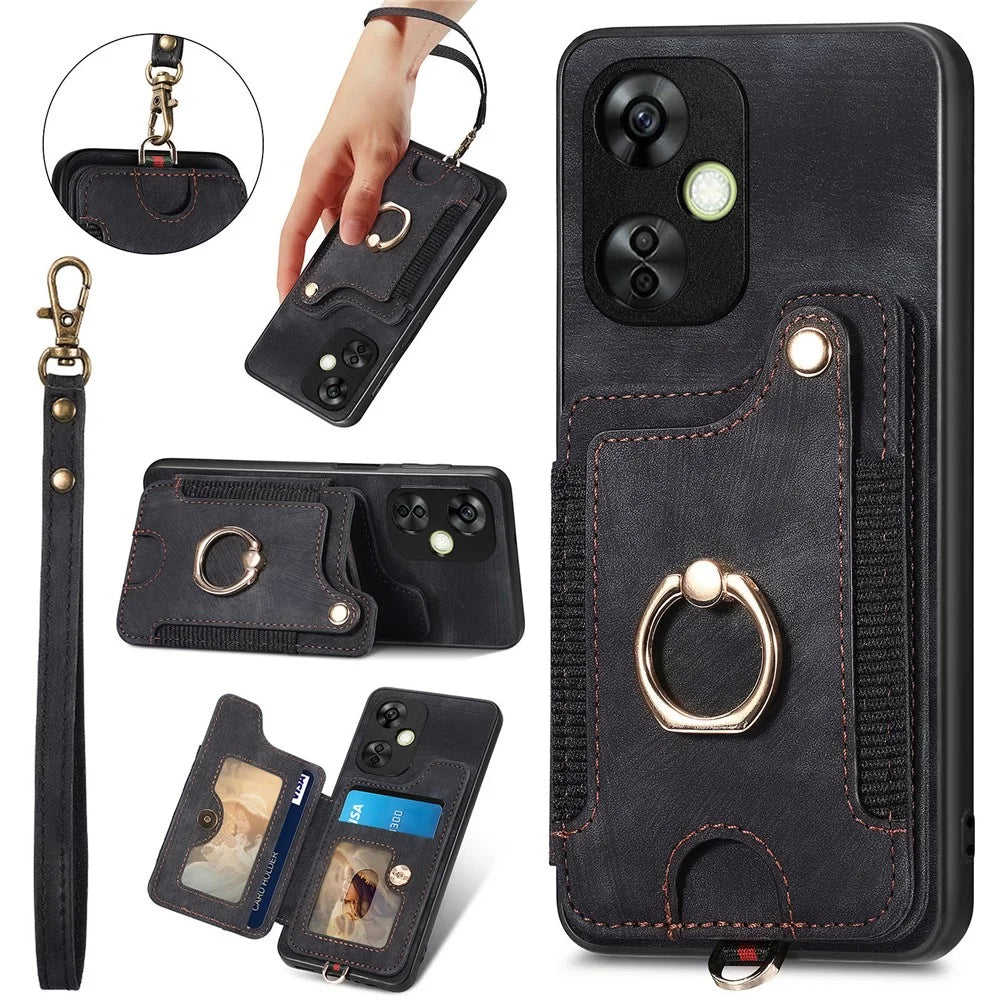 For OnePlus Nord CE 3 Lite 5G / Nord N30 5G RFID Blocking Kickstand Back Cover PU Leather Coated PC+TPU Phone Case with Card Holder - Black - 1