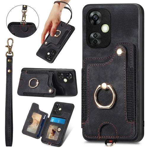 For OnePlus Nord CE 3 Lite 5G / Nord N30 5G RFID Blocking Kickstand Back Cover PU Leather Coated PC+TPU Phone Case with Card Holder - Black - 1