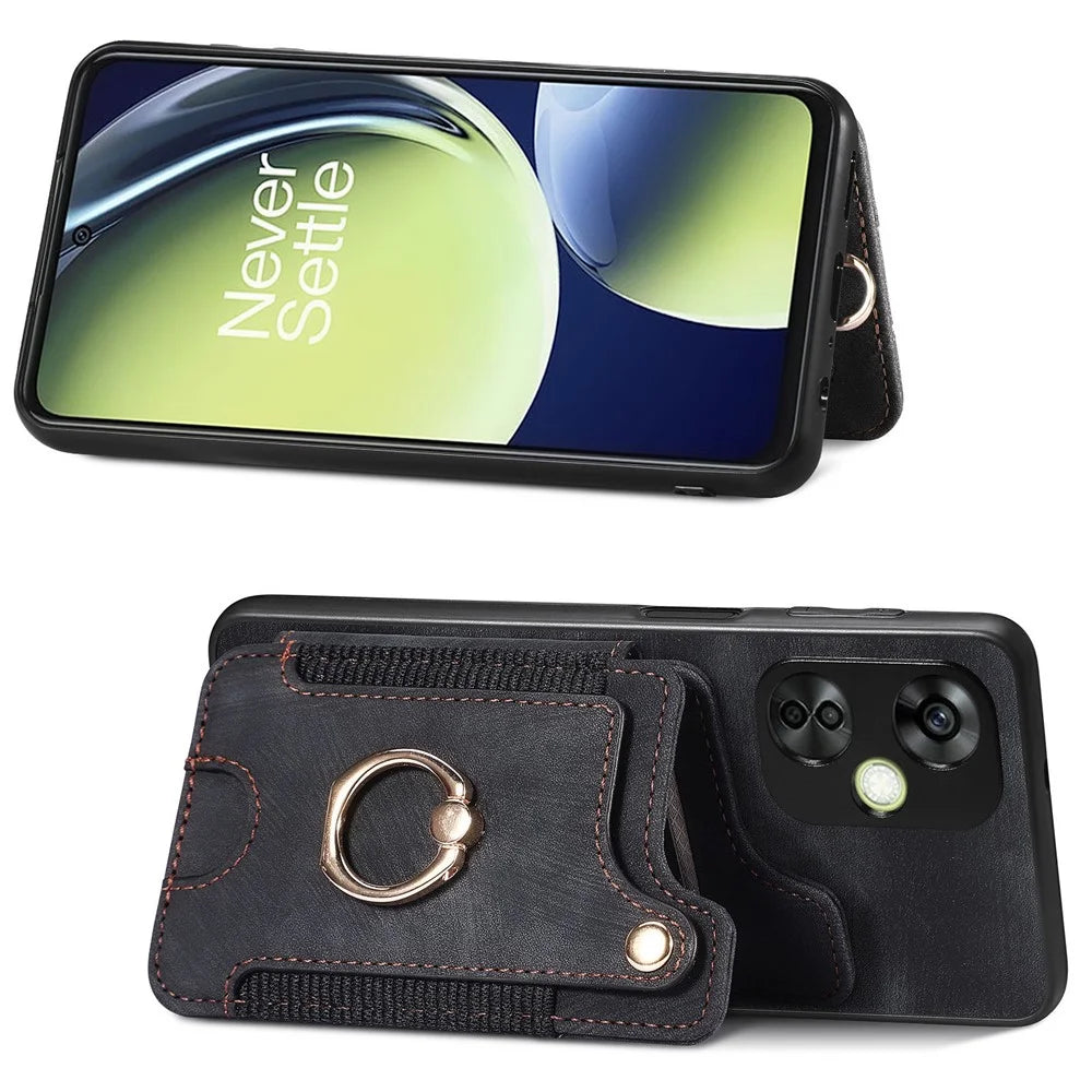 For OnePlus Nord CE 3 Lite 5G / Nord N30 5G RFID Blocking Kickstand Back Cover PU Leather Coated PC+TPU Phone Case with Card Holder - Black - 2