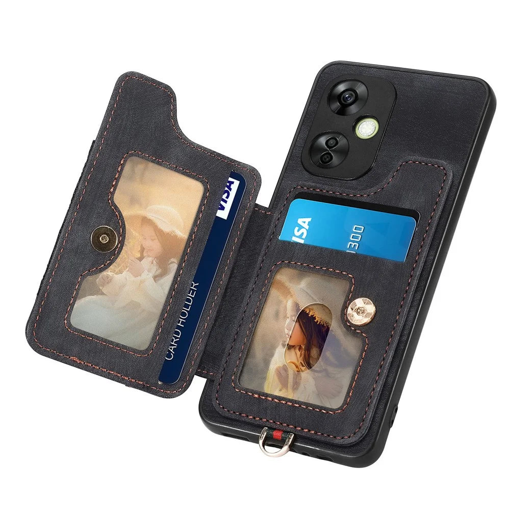 For OnePlus Nord CE 3 Lite 5G / Nord N30 5G RFID Blocking Kickstand Back Cover PU Leather Coated PC+TPU Phone Case with Card Holder - Black - 3