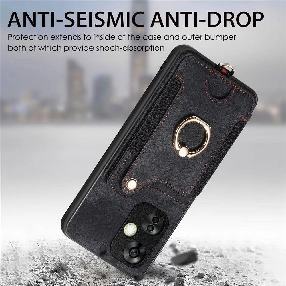 For OnePlus Nord CE 3 Lite 5G / Nord N30 5G RFID Blocking Kickstand Back Cover PU Leather Coated PC+TPU Phone Case with Card Holder - Black - 5