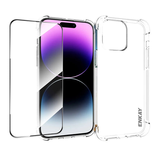ENKAY HAT PRINCE Clear TPU Case for iPhone 14 Pro Shockproof Phone Cover with High Aluminium-silicon Glass Screen Film - 1