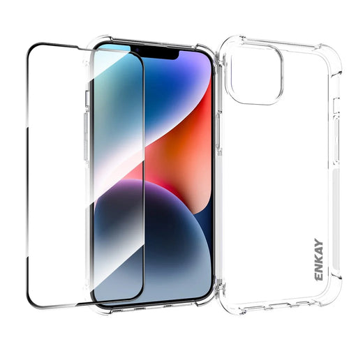 ENKAY HAT PRINCE Anti-drop Phone Case for iPhone 14 TPU Clear Cover with High Aluminium-silicon Glass Screen Film - 1