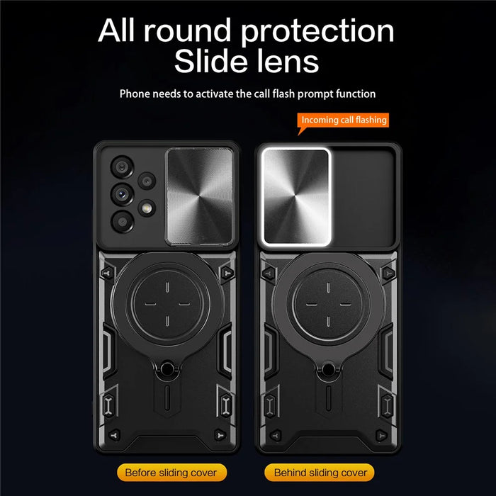 Shockproof Case for Samsung Galaxy A33 5G Kickstand Protective Case TPU PC Phone Shell with Slide Lens Lid - Black - 2