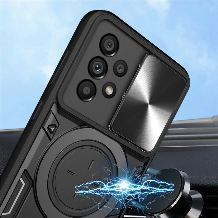 Shockproof Case for Samsung Galaxy A33 5G Kickstand Protective Case TPU PC Phone Shell with Slide Lens Lid - Black - 3