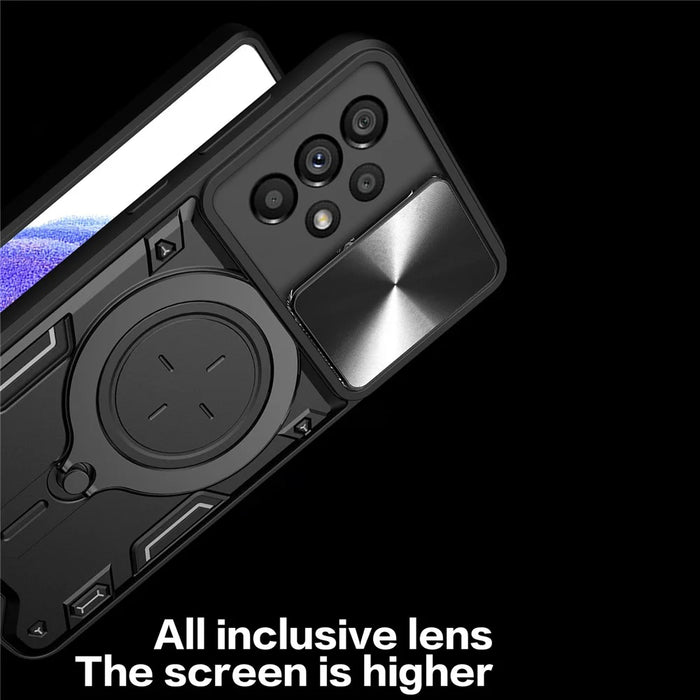 Shockproof Case for Samsung Galaxy A33 5G Kickstand Protective Case TPU PC Phone Shell with Slide Lens Lid - Black - 7