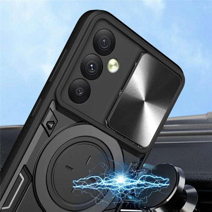 TPU PC Phone Case for Samsung Galaxy A34 5G Kickstand Shockproof Phone Shell with Slide Lens Cover - Black - 3