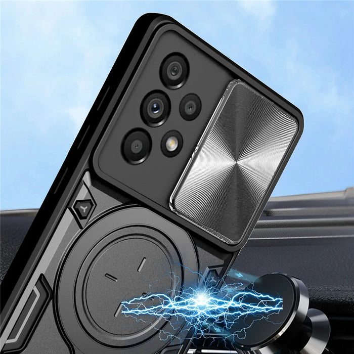 Shockproof Case for Samsung Galaxy A73 5G Anti-Drop Kickstand Cover TPU PC Phone Shell with Slide Lens Lid - Black - 3