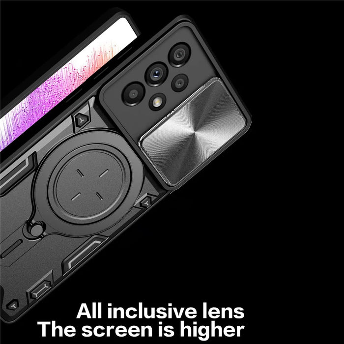 Shockproof Case for Samsung Galaxy A73 5G Anti-Drop Kickstand Cover TPU PC Phone Shell with Slide Lens Lid - Black - 7