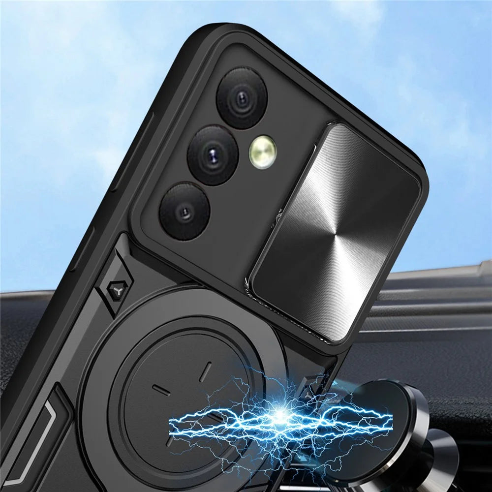 For Samsung Galaxy A54 5G Slide Lens Protection Phone Case TPU+PC Kickstand Cover - Black - 3
