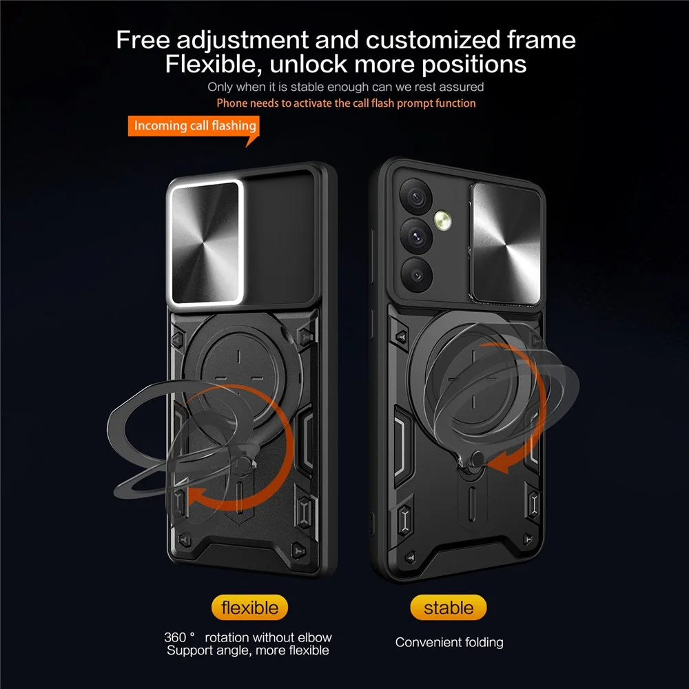 For Samsung Galaxy A54 5G Slide Lens Protection Phone Case TPU+PC Kickstand Cover - Black - 4