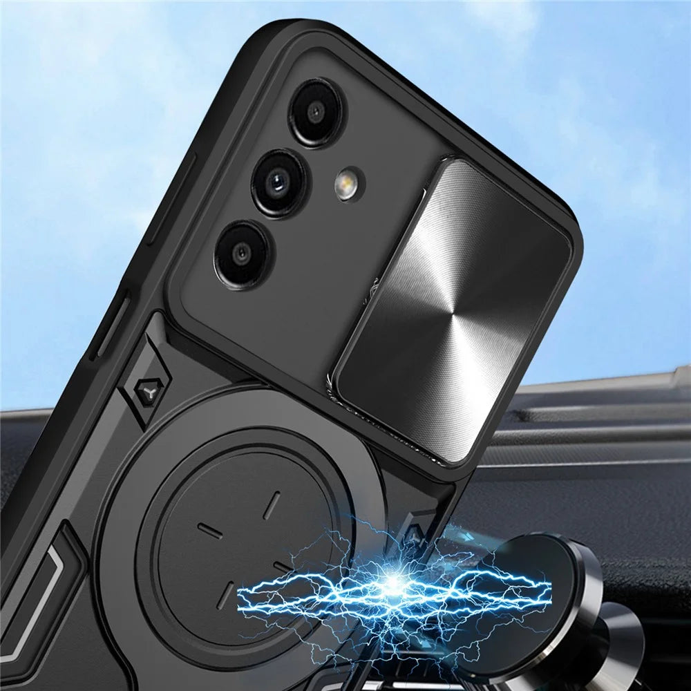 Kickstand Back Cover for Samsung Galaxy A13 5G / A04s 4G (164.7mm) , TPU+PC Slide Lens Protection Phone Case - Black - 3