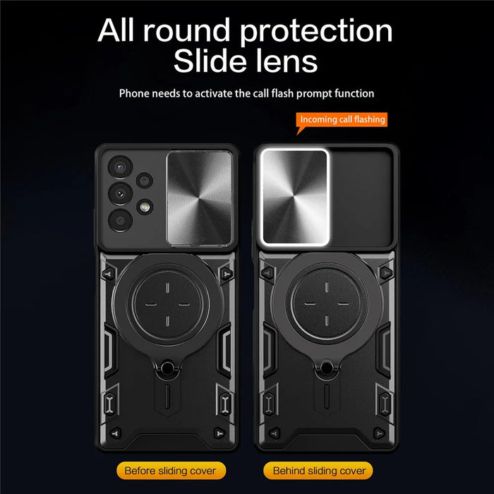 Kickstand Phone Case for Samsung Galaxy A13 4G Slide Lens Protection TPU+PC Back Cover - Black - 2