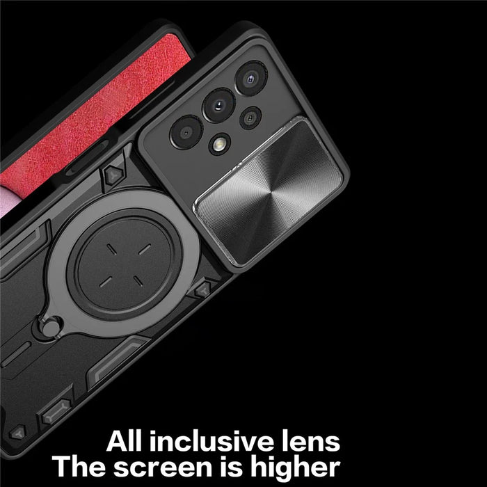 Kickstand Phone Case for Samsung Galaxy A13 4G Slide Lens Protection TPU+PC Back Cover - Black - 7