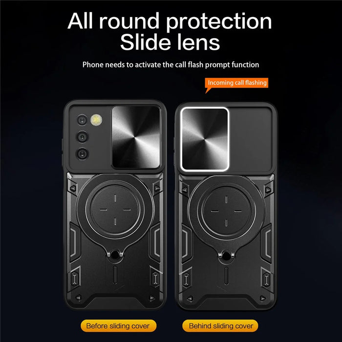 Phone Case for Samsung Galaxy A03s (164.2 x 75.9 x 9.1mm) Kickstand TPU+PC Shell with Slide Camera Cover - Black - 2