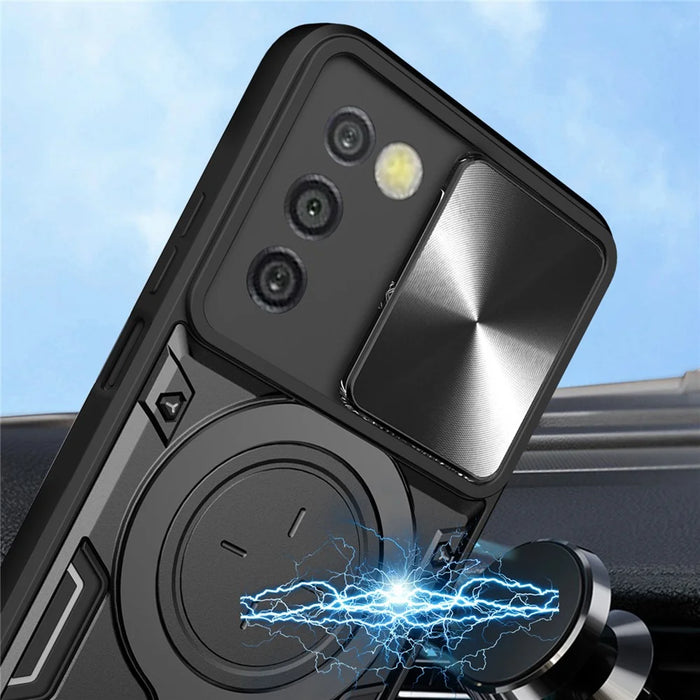 Phone Case for Samsung Galaxy A03s (164.2 x 75.9 x 9.1mm) Kickstand TPU+PC Shell with Slide Camera Cover - Black - 3