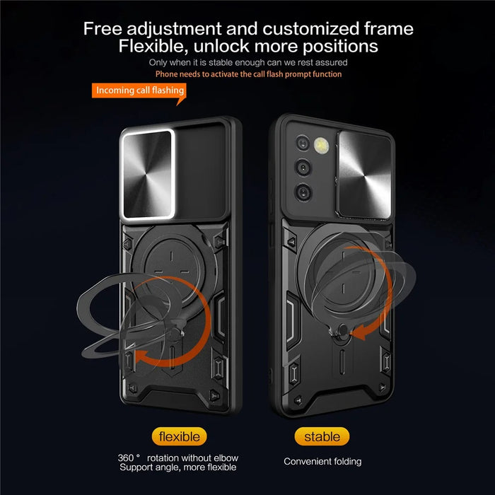 Phone Case for Samsung Galaxy A03s (164.2 x 75.9 x 9.1mm) Kickstand TPU+PC Shell with Slide Camera Cover - Black - 4