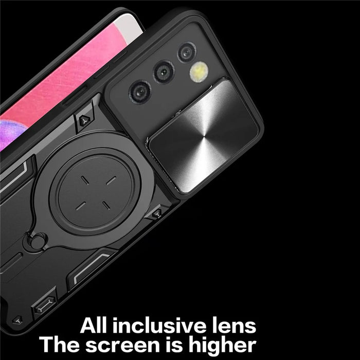 Phone Case for Samsung Galaxy A03s (164.2 x 75.9 x 9.1mm) Kickstand TPU+PC Shell with Slide Camera Cover - Black - 7
