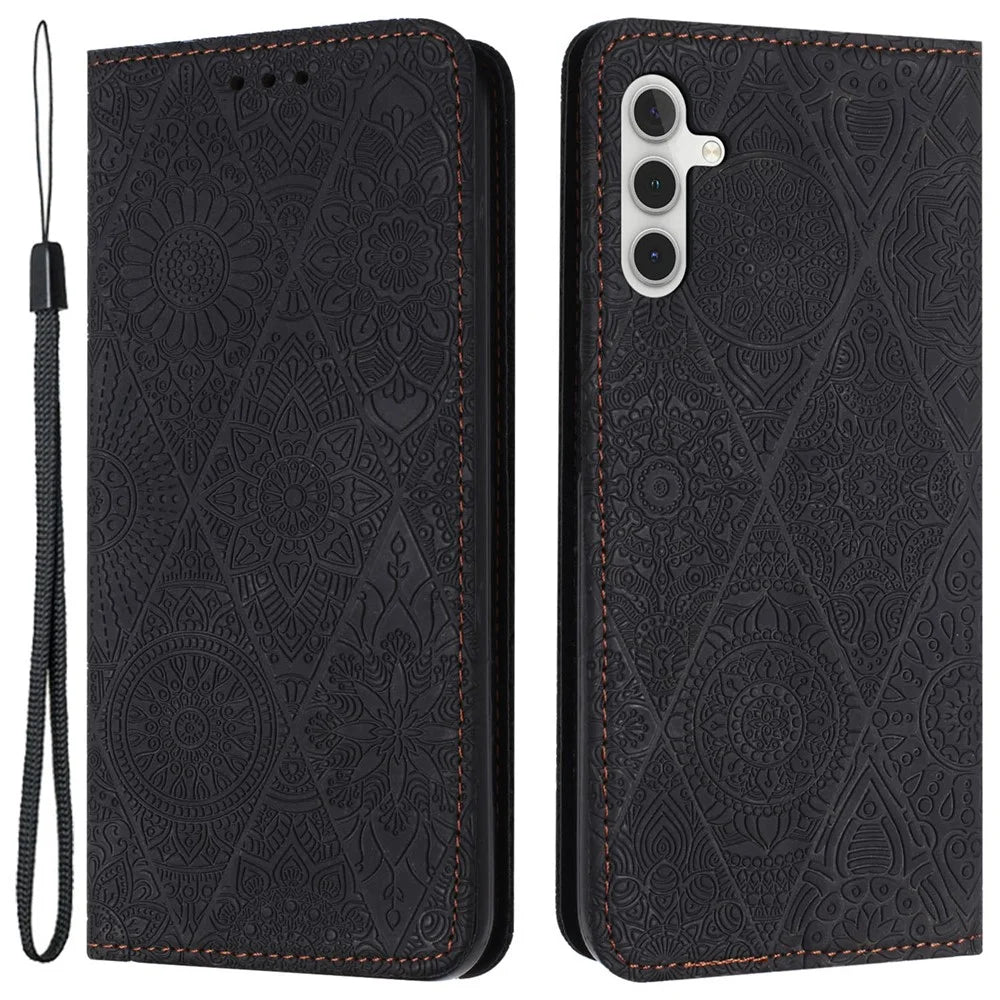 For Samsung Galaxy A34 5G Magnetic Shell Imprinted PU Leather Phone Case Wallet Stand Cover - Black - 1