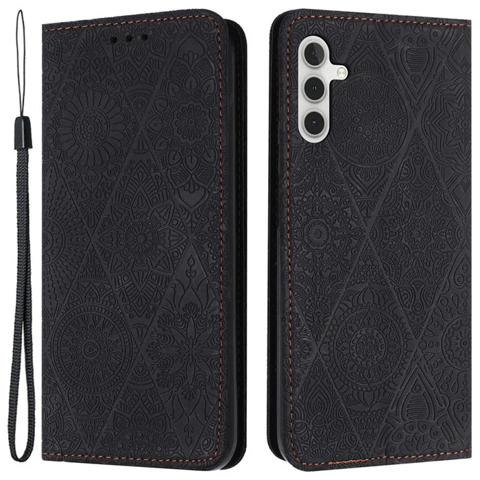 For Samsung Galaxy A34 5G Magnetic Shell Imprinted PU Leather Phone Case Wallet Stand Cover - Black - 1